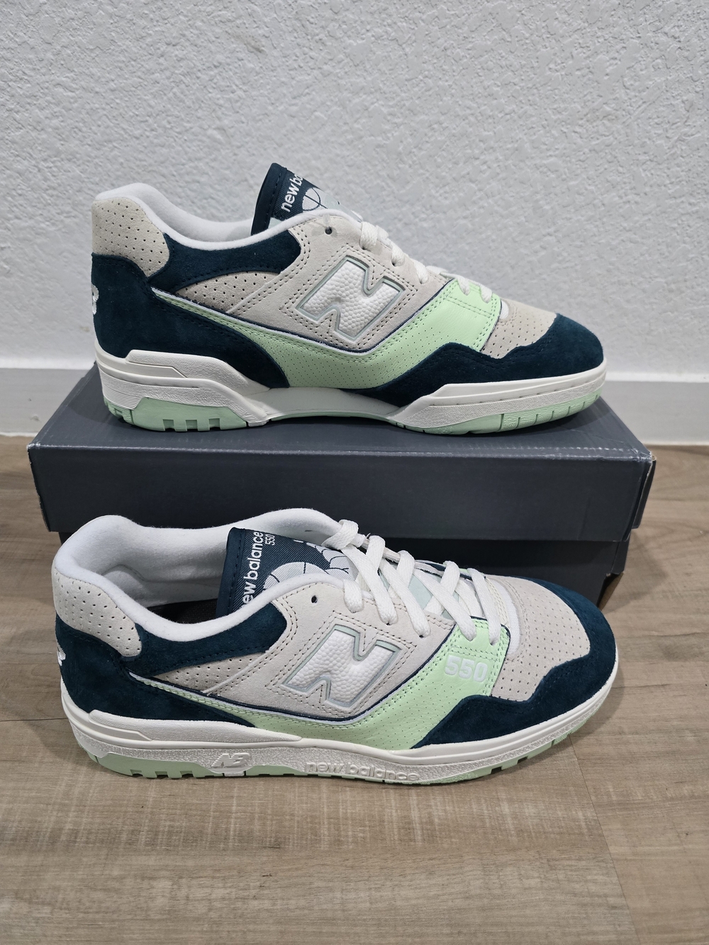 New Balance 550 Retro Sneakers in Navy, Mint & Cream